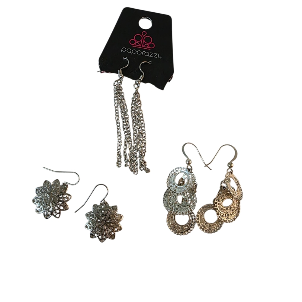 Paparazzi Silver Earrings Set Of 3